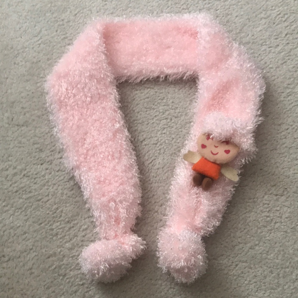Hong Kong Fluffy Pink Scarf w/ Plush Decal